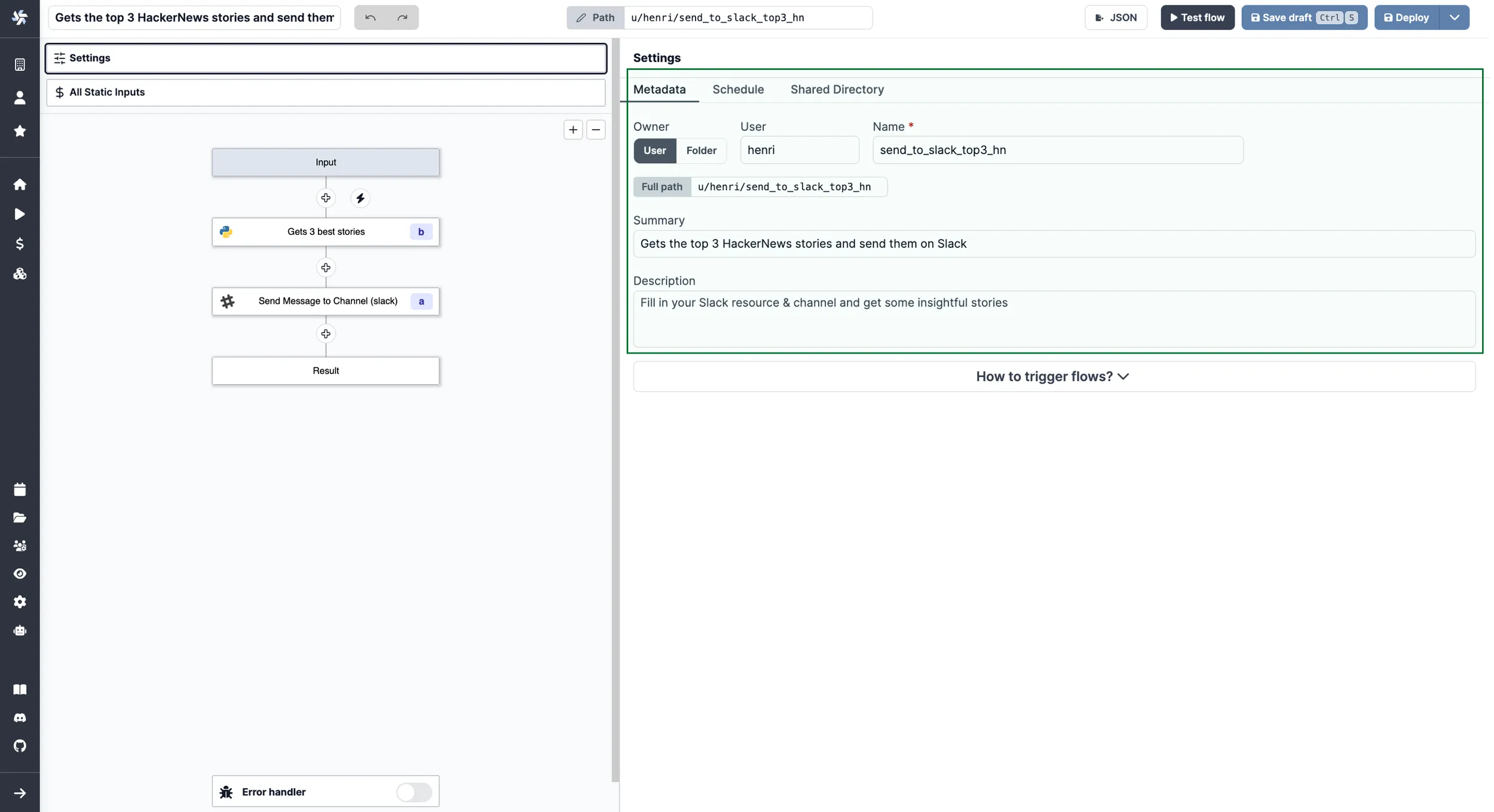 Flows metadata